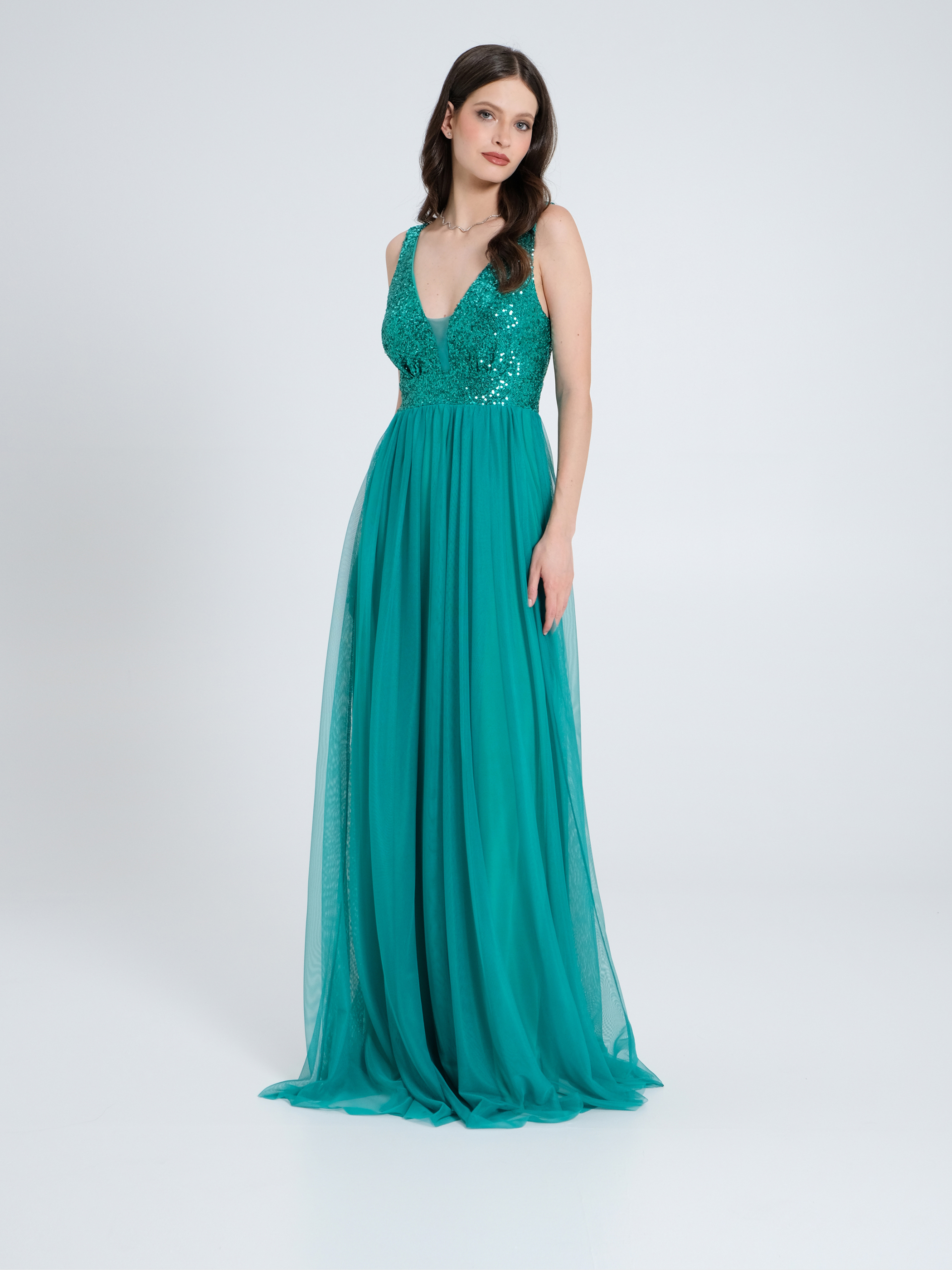 Abito Lungo Paillettes Tulle Rinascimento